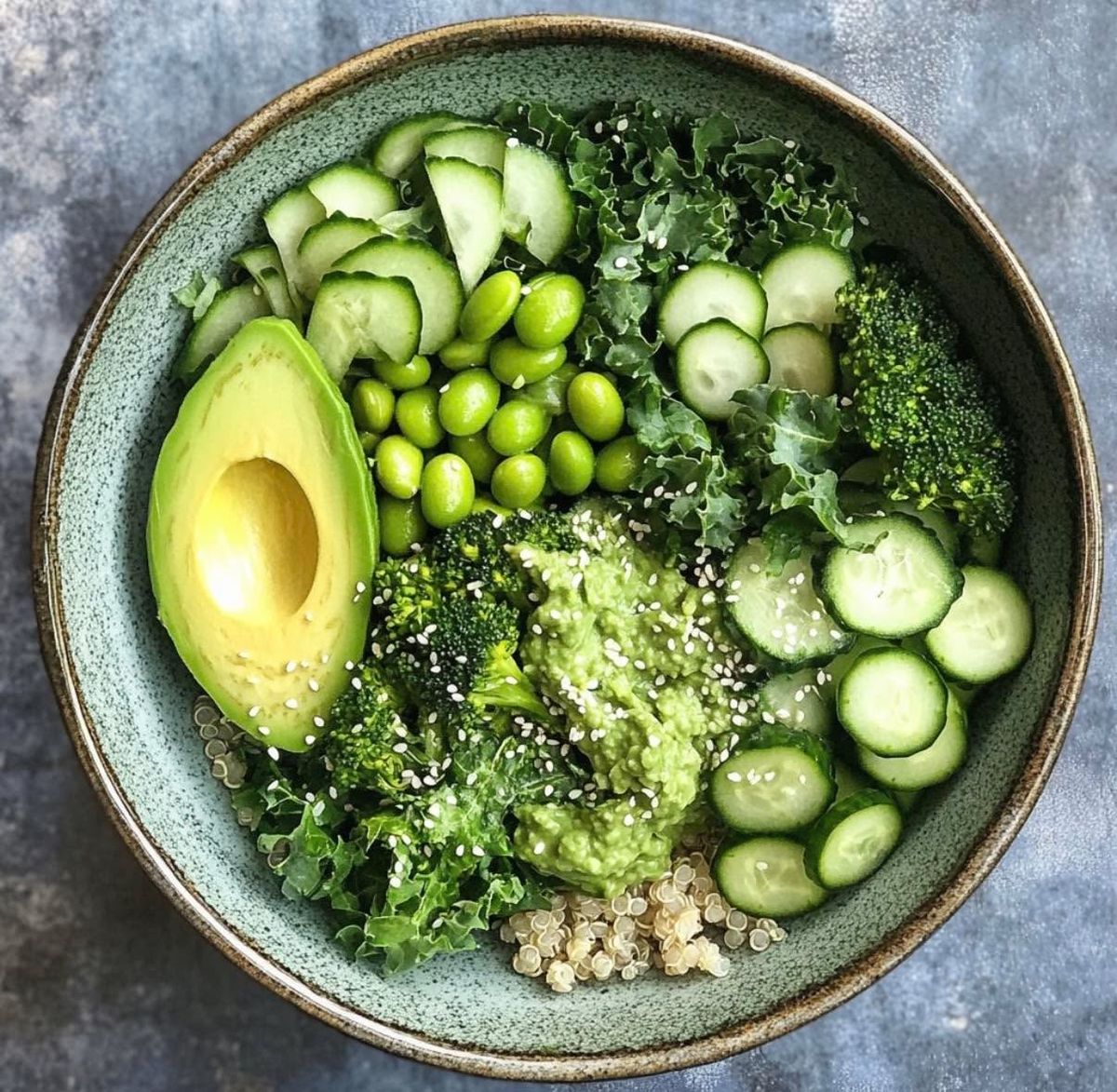 Abstract greens bowl artwork reinforcing culinary focus rather than clinical symbolism